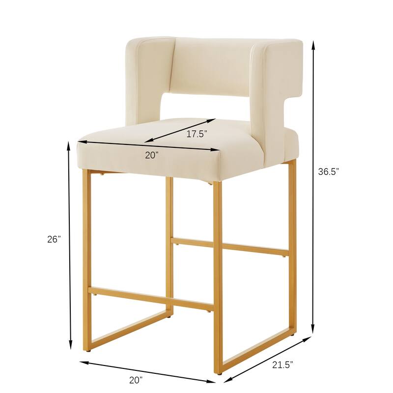 Set of 2 Velvet Counter Height Bar Stools with Backrest and Footrest