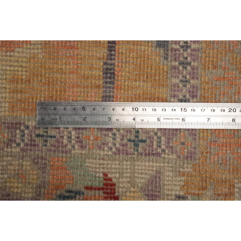 Hand Knotted Oriental 100% Wool Carpet Transitional Geometric Beige & Ivories Oushak Area Rug - 7' 8'' X 3' 10''