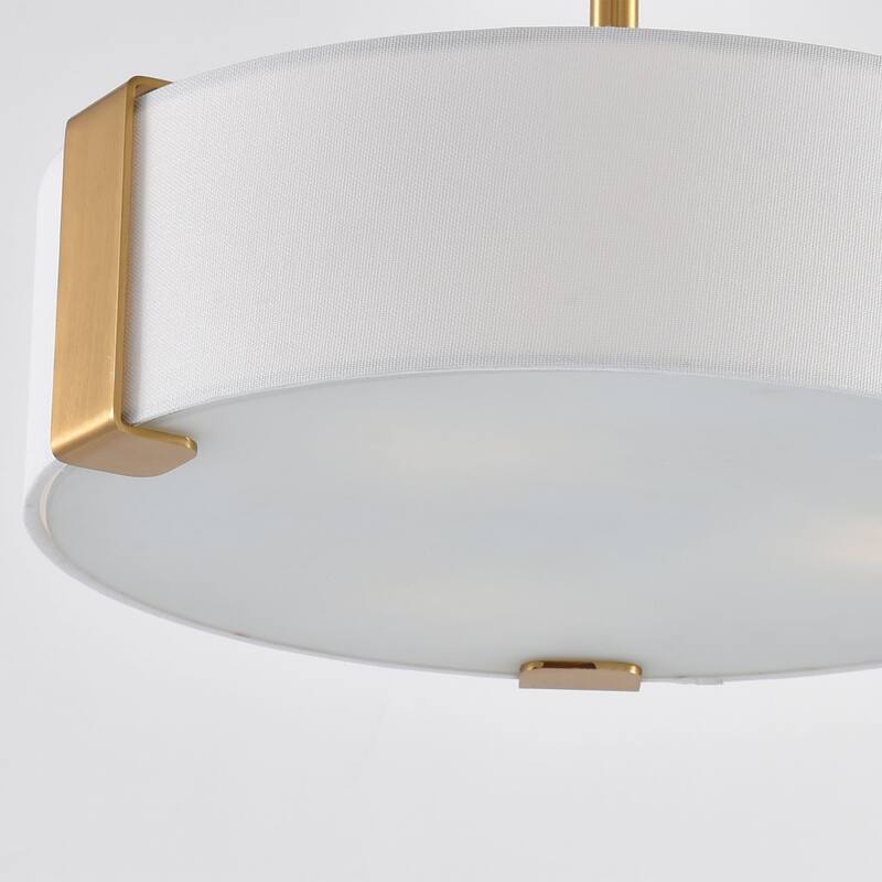 14 in. Modern Gold Drum Semi-Flush Mount Ceiling Light with Fabric Shade - 14" D x 14" W x 9.13" H