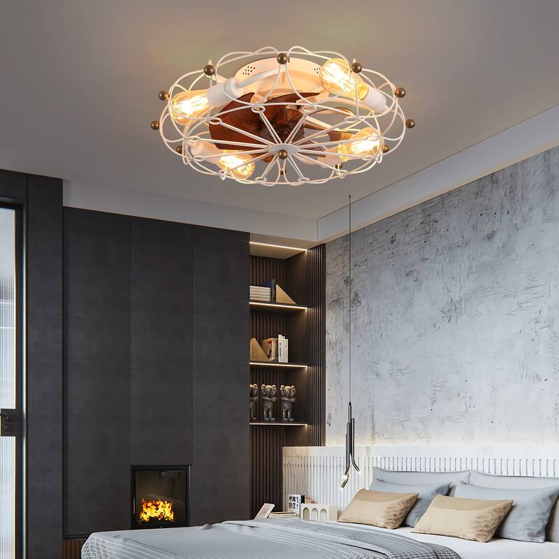20" Flush Mount Ceiling Fan for Bedroom, Dimmable LED Light Ceiling Fan with Remote Control, 6 Speeds