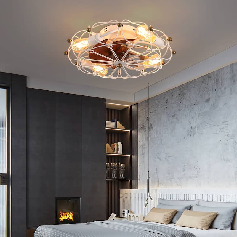 20" Low Profile Ceiling Fan with Light and Remote Control, Dimmable LED Ceiling Fan, 6 Speeds - Brown