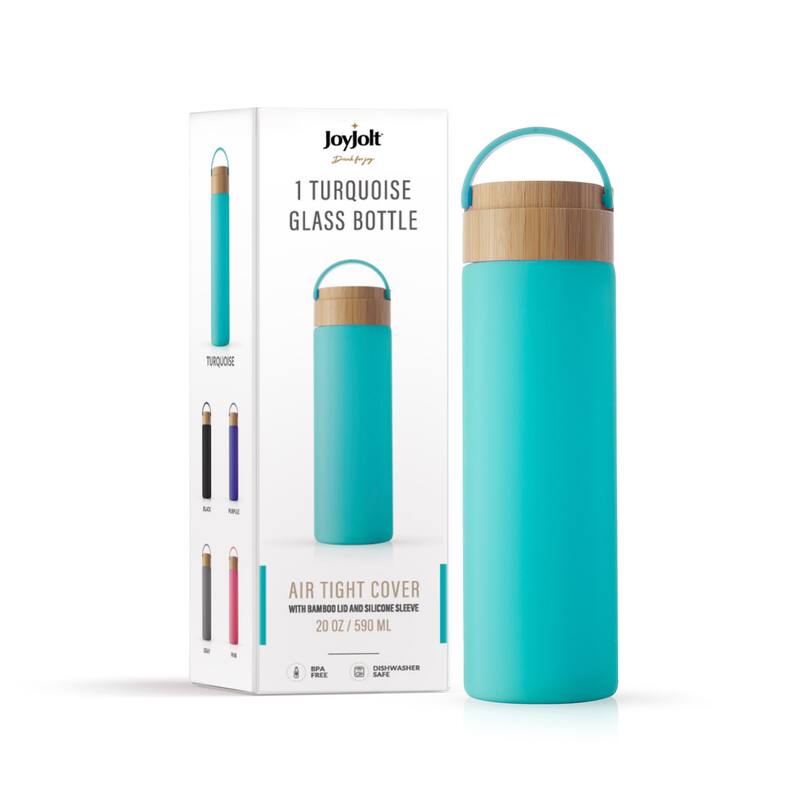 JoyJolt Glass Water Bottle with Carry Strap & Silicone Sleeve - 20 oz - 20 oz
