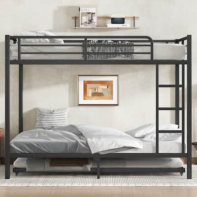 Full over Full Metal Bunk Bed with Twin Size Trundle, Black