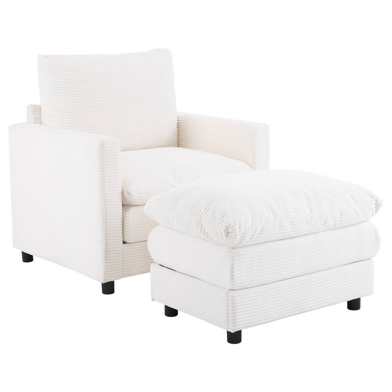 Corduroy Armchair Set with Ottoman