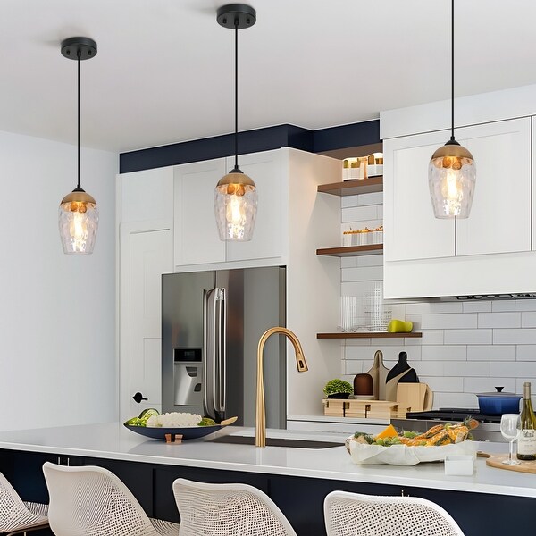Modern Contemporary 1 Light Black and Gold Hammered Glass Pendant Light Fixtures for Kitchen Island On Sale Bed Bath Beyond 36026609