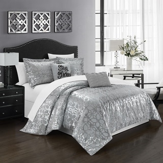 Chic Home Shea 5 Piece Metallic Pattern Comforter Set Grey Queen Shefinds