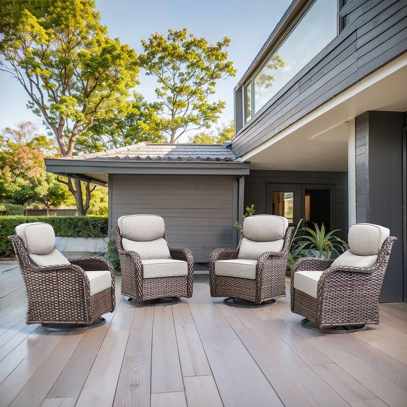 Arcadia Wicker Patio Swivel Glider Chairs with 6-Inch Cushions (4-Pack)