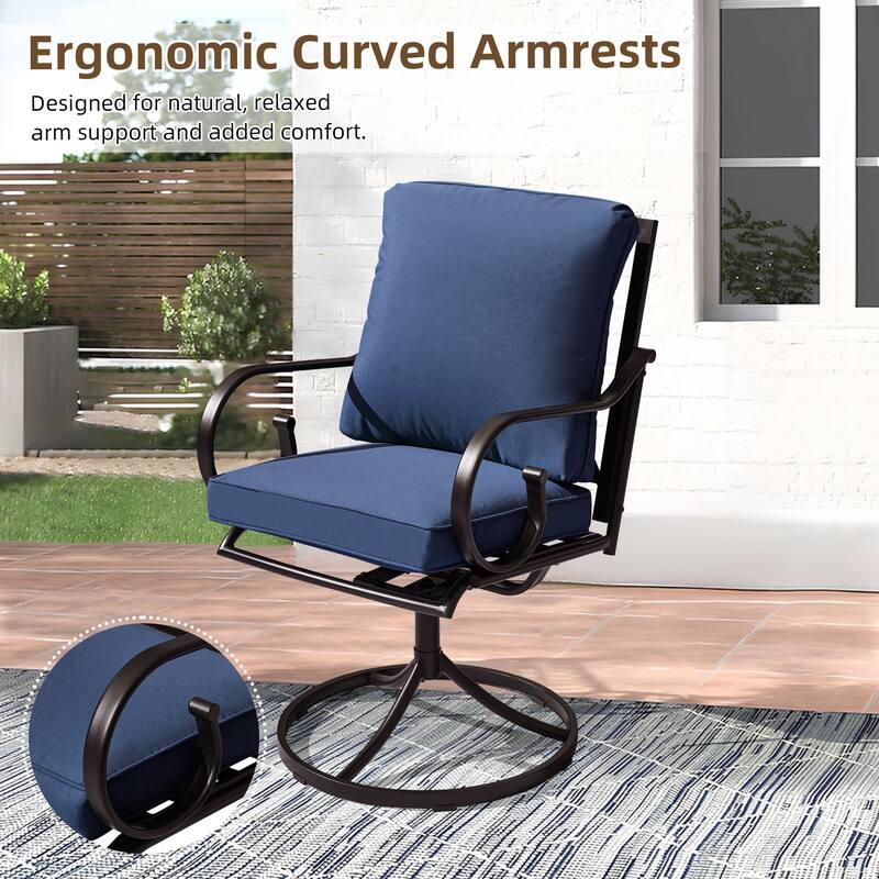 EROMMY Patio Swivel Chairs Set of 2, 360° Rocking Outdoor Dining Chairs with Cushions and Metal Frame