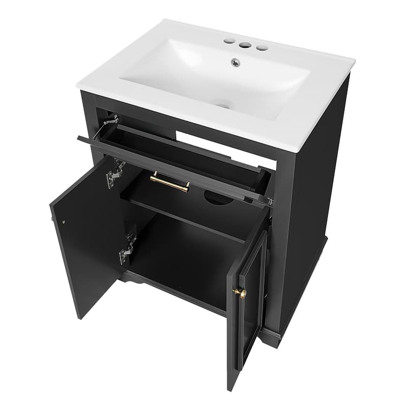 24" Freestanding Bathroom Vanity with White Integrated Ceramic Sink - 24'' x 18.5'' x 33''