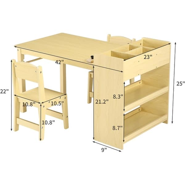 Kids Art Table and 2 Chairs, Craft Table with Large Storage Shelves