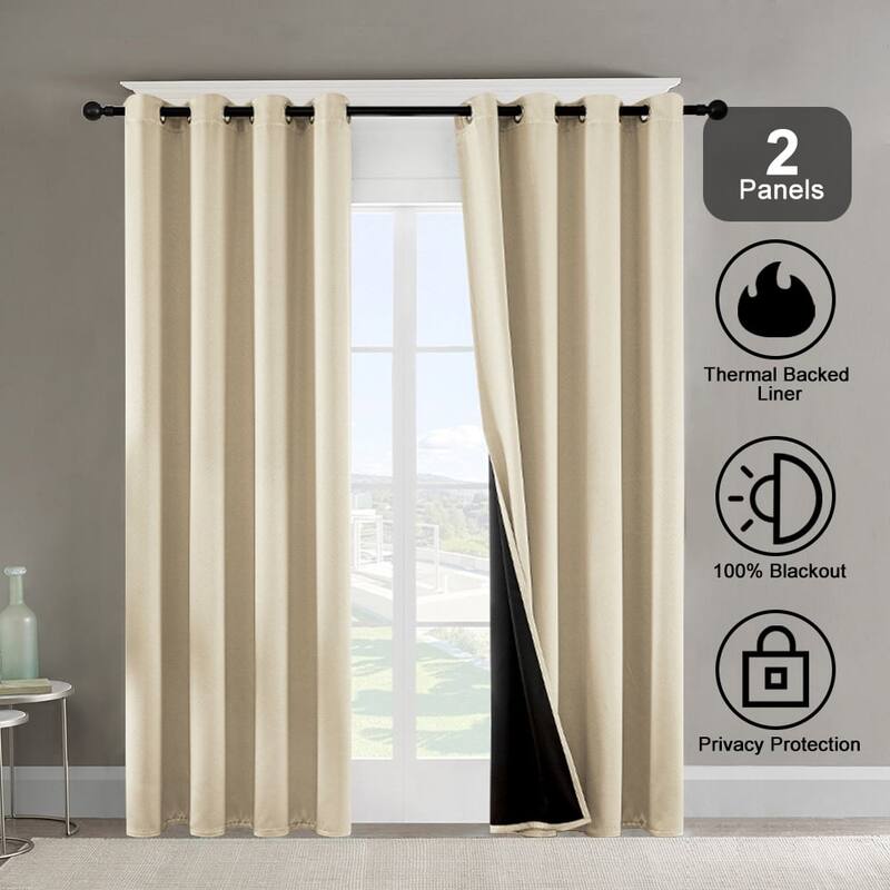 Pro Space Indoor Completely Blackout Curtain Grommets with Coating, 2 Panels