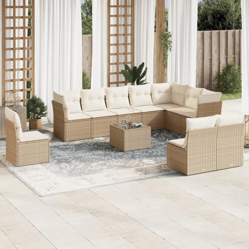 vidaXL Garden Sofa Set Beige PE Rattan, Powder-coated Steel, Tempered Glass - 113.8 x 70.5 x 14.6