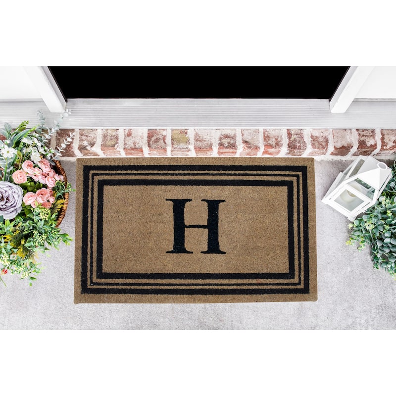 Monogram Printed Coir Doormat Welcome Mat Outdoor Rug Durable, Non slip Letters 18"x28" - Letter H
