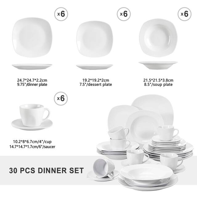 MALACASA Elisa Basic Porcelain Dinnerware Set (Service for 6)