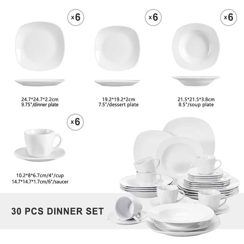 MALACASA Elisa Porcelain Dinnerware Set (Service for 6)