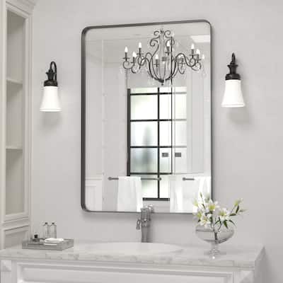 Modern Rectangle Bathroom Vanity Mirror with Metal Frame and Round Corners for Vertical/Horizontal
