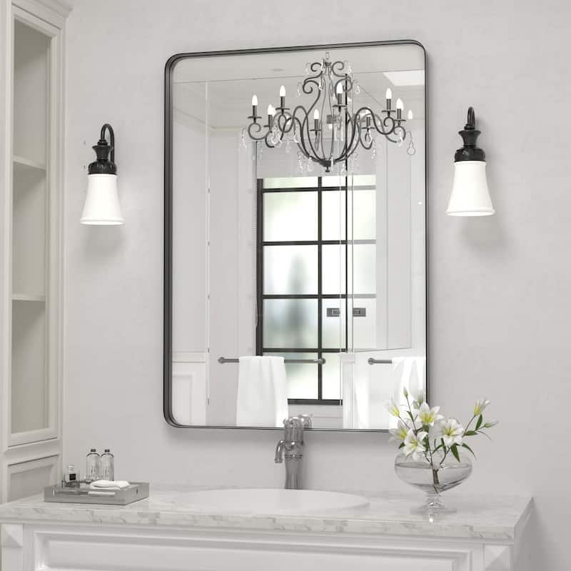 Wall Mirror Vanity Mirror Bathroom Mirror with Round Corner (1 Piece) - 20W * 28H Inches - Black