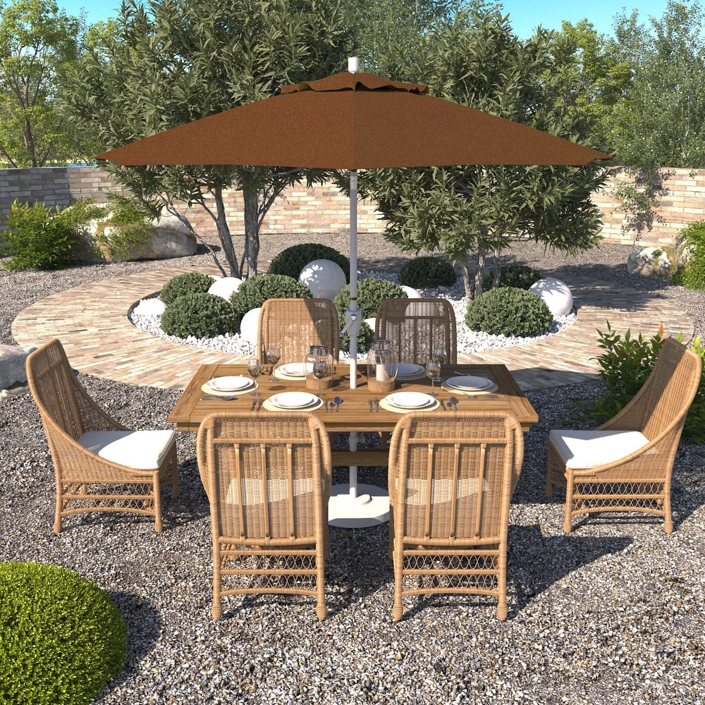 California Umbrella 9' Round Crank Lift Push Button Tilt White Aluminum Patio Umbrella Sunbrella