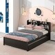 preview thumbnail 2 of 3, Full Size Bed with Pull-Out Trundle and Built-In Bookcase Headboard, Pine Wood Frame with Sturdy Slats
