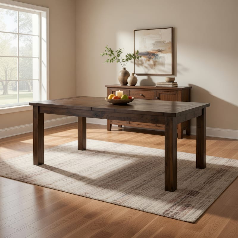 Rick Dining Table, 79 Inch Rectangular Top, Natural Brown Rubberwood