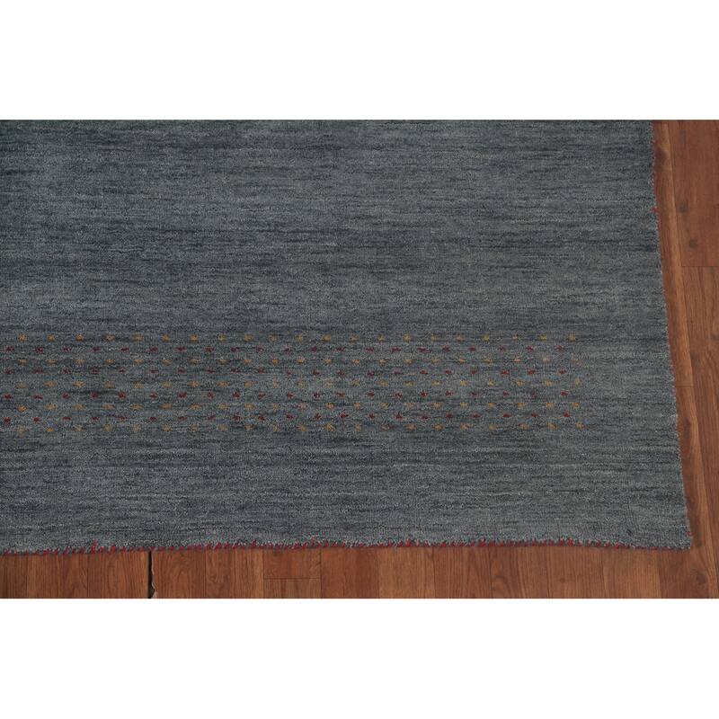 Blue Tribal Gabbeh Area Rug Hand-Knotted Wool Carpet - 6'9"x 9'10"