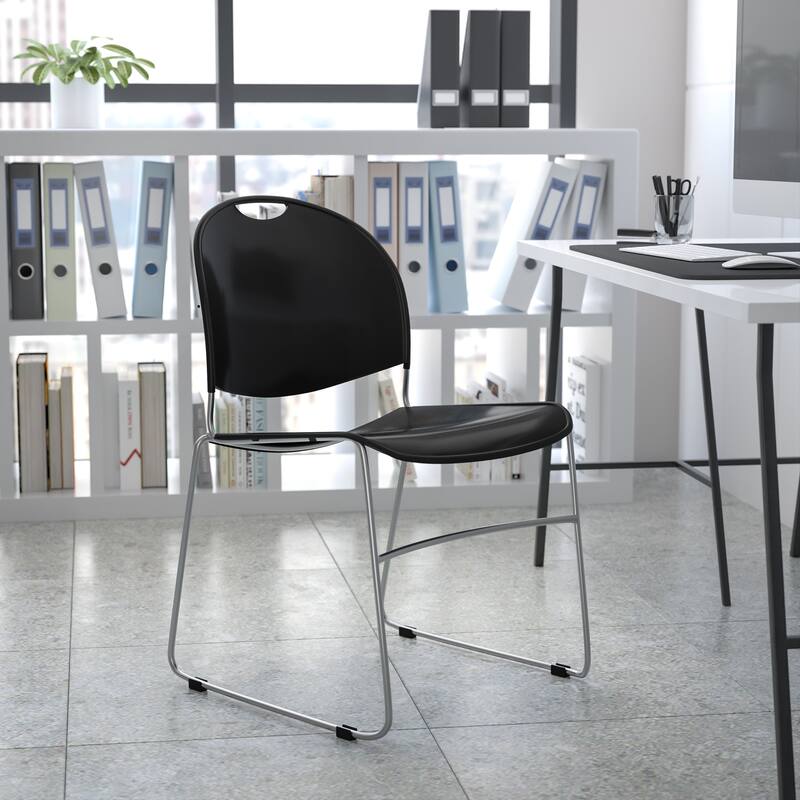 Ultra-compact High-capacity Stacking Metal Chairs (Set of 5) - Black Plastic/Chrome Frame
