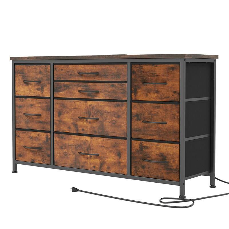 TV Stand with Power Outlet, 10 Drawers for 55'' TV - n/a