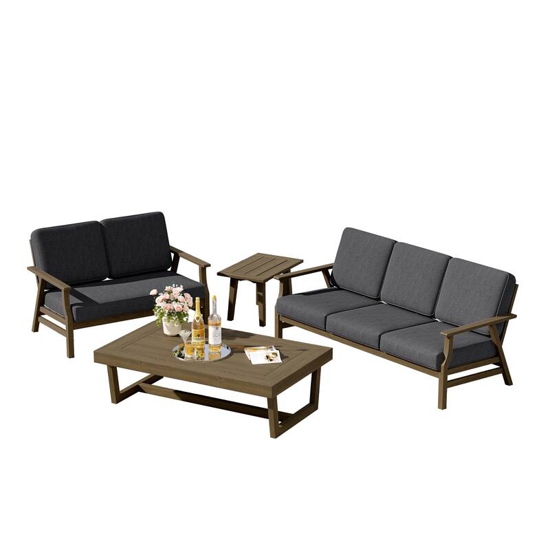 Arthur 4-Piece Teak Wood Patio Conversation Set