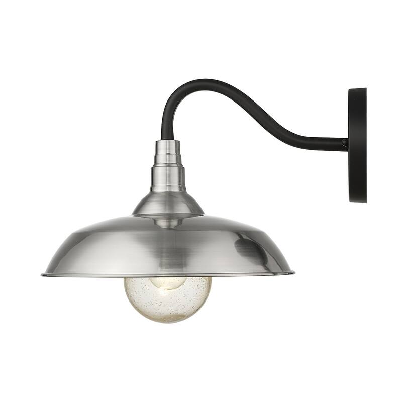 1-Light Outdoor Flush Mount Wall Light with Clear Seedy Glass Shade and Steel Fixture Garden Lighting
