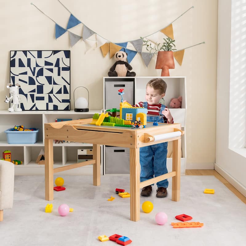 Wooden Kids Multi Activity Play Table with Storage Paper Roll - 34" x 23.5" x 22.5" (L x W x H)