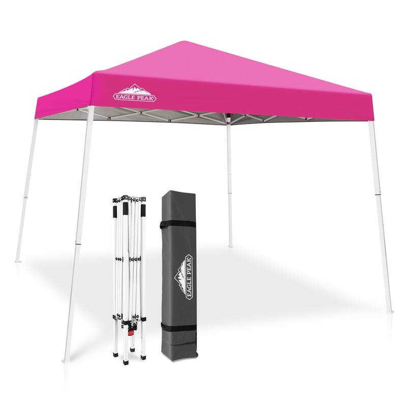 EAGLE PEAK 10x10 Slant Leg Pop-up Canopy Tent Outdoor Beach Canopy Folding Portable Shelter 10x10 Base 8x8 Top (Blue) - Pink