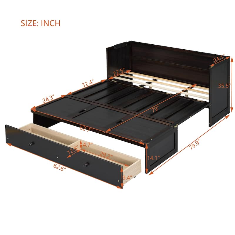 Murphy Bed Cabinet Wall Bed with Drawers and USB Port