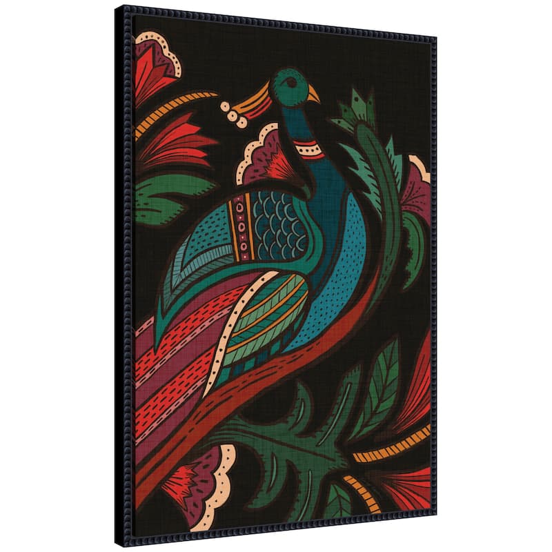 Kate and Laurel Sylvie Peacock Framed Canvas by Carey Copeland - 23x33 - Black