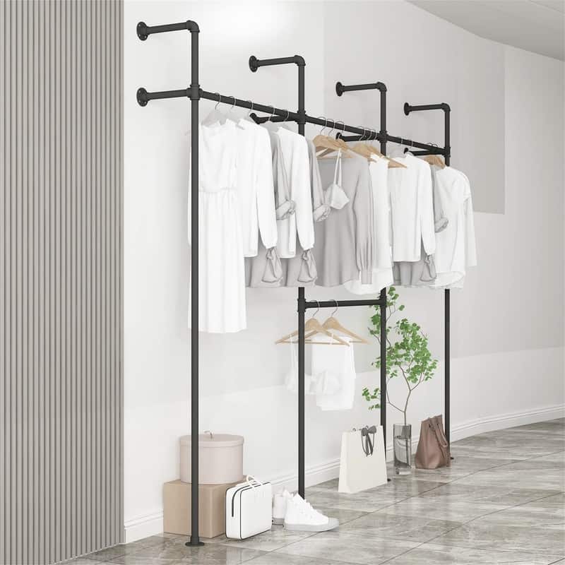 Industrial Pipe Clothing Rack On Wall