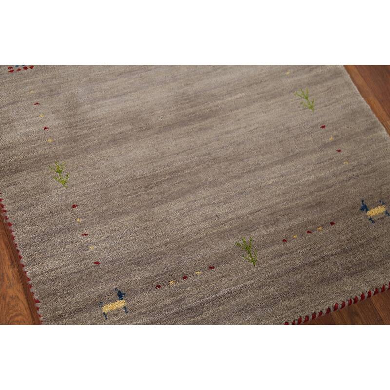 Gabbeh Indian Accent Rug Handmade Beige Tribal Wool Carpet - 2'7"x 4'9"
