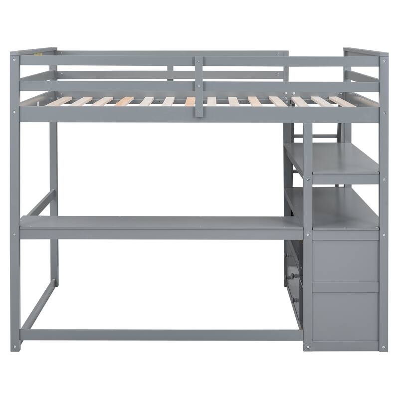 Twin Size Loft Bed with Desk, Shelves, and Drawers for Space Saving