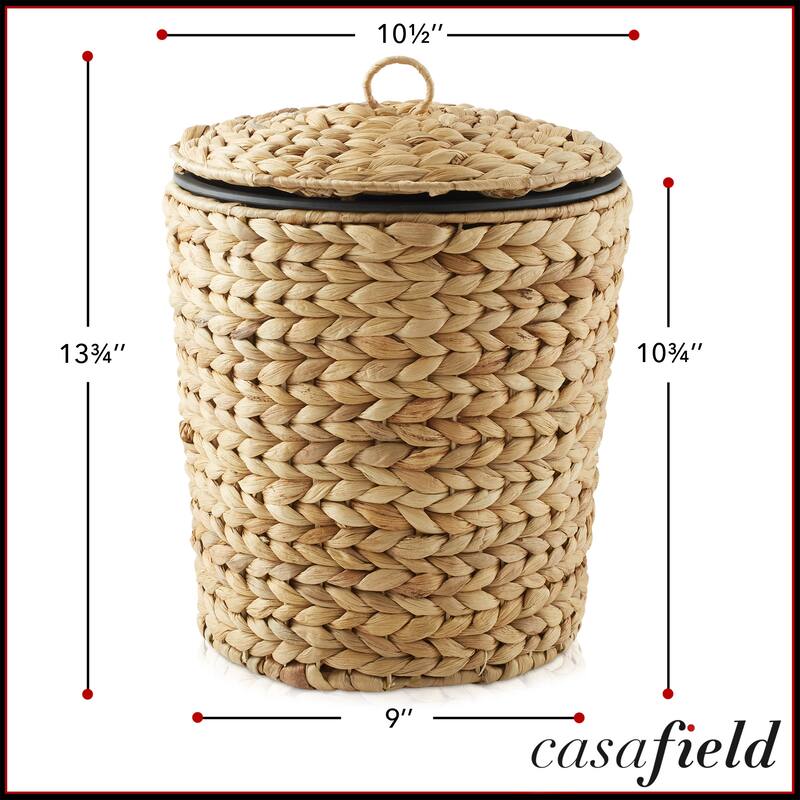 Water Hyacinth Waste Basket with Lid Woven Trash Can
