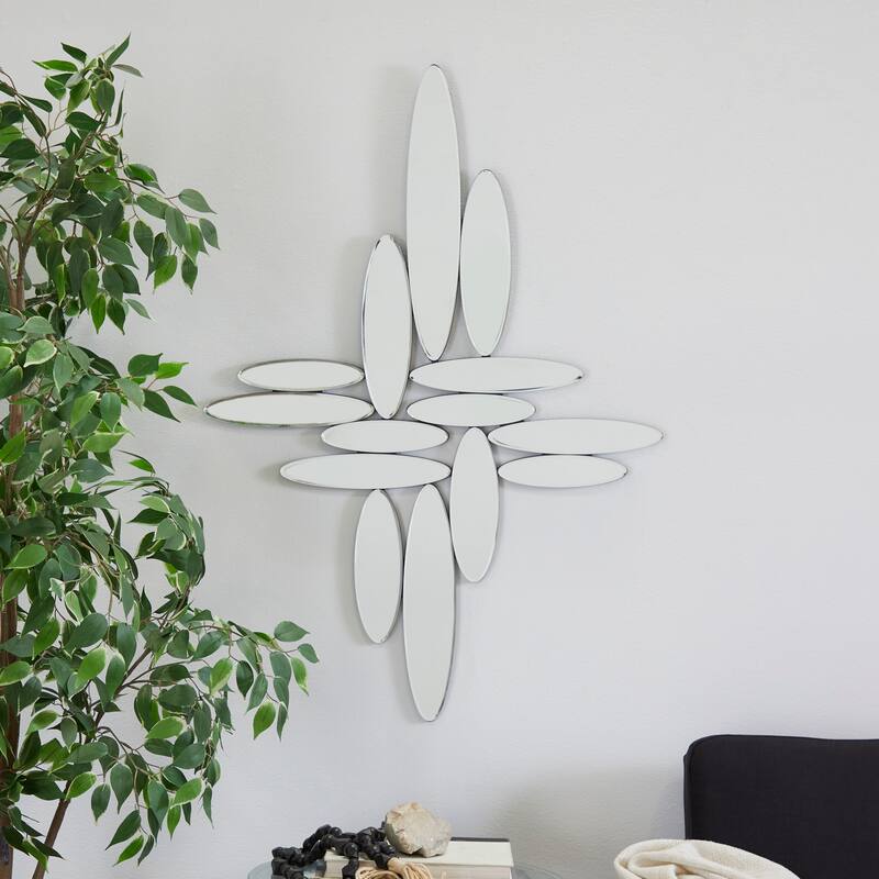 Silver Glass Abstract Oval Wall Mirror - 40"W, 28"H - 40"W, 28"H - Silver
