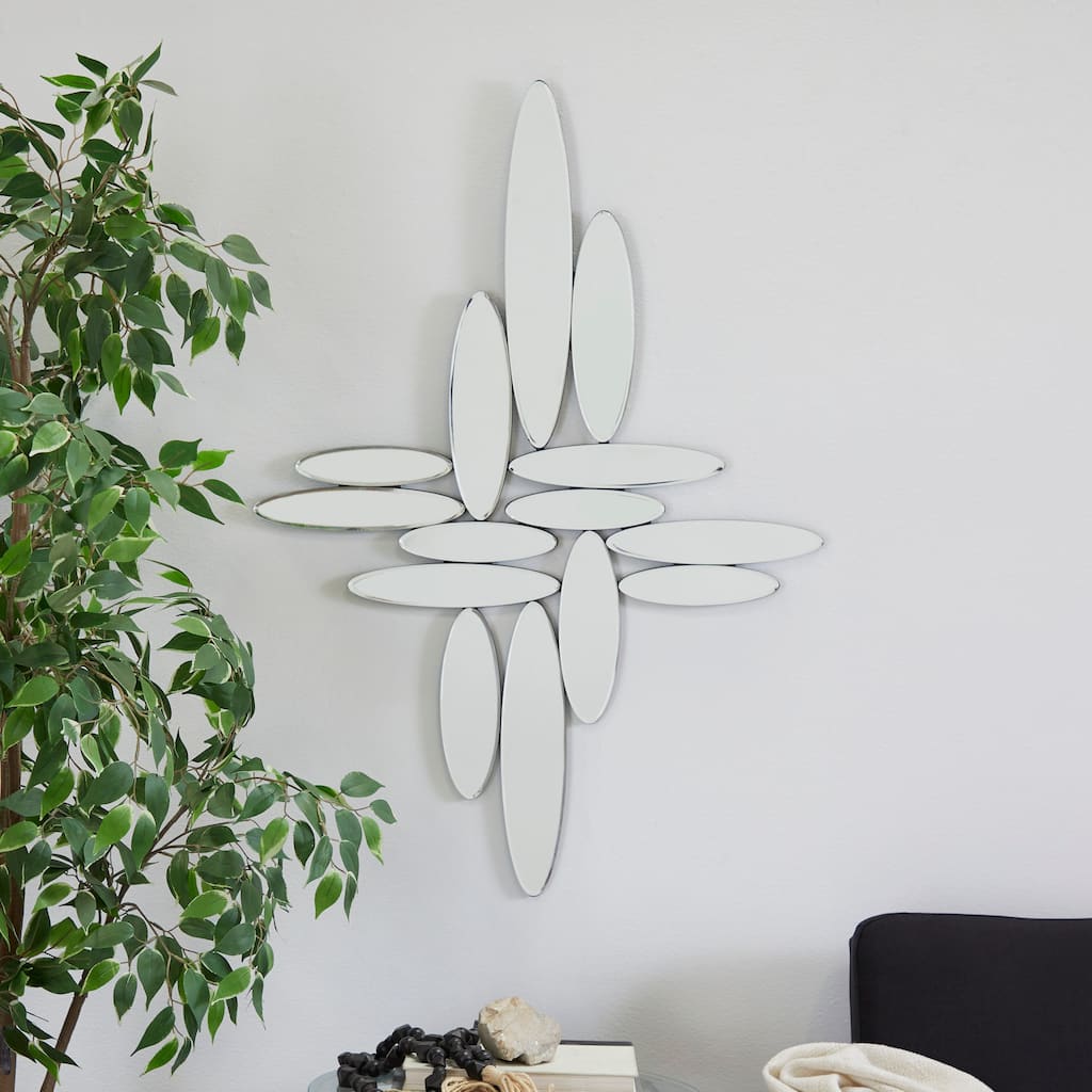 Silver Glass Abstract Oval Wall Mirror - 40"W, 28"H