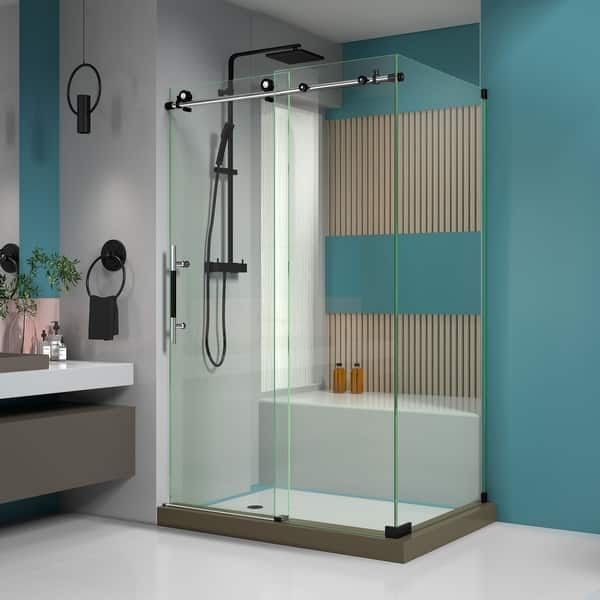slide 2 of 24, DreamLine Enigma-X 34 1/2 in. D x 48 3/8 in. W x 76 in. H Sliding Shower Enclosure - 34.5" x 44.38" - 48.38"