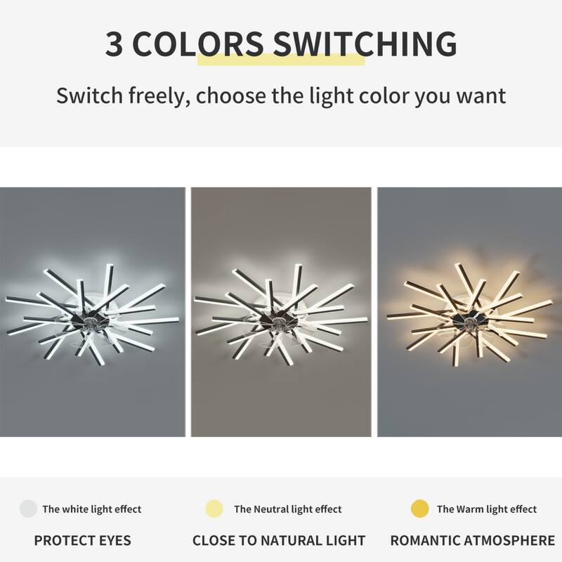 36'' Ceiling Fan with 3-Color LED Light, Reversible Motor, and 6-Speed Settings