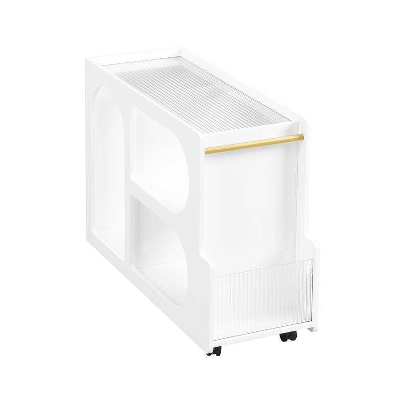 End Table with Storage, Side Table with Lockable Wheels/Golden Round Rod