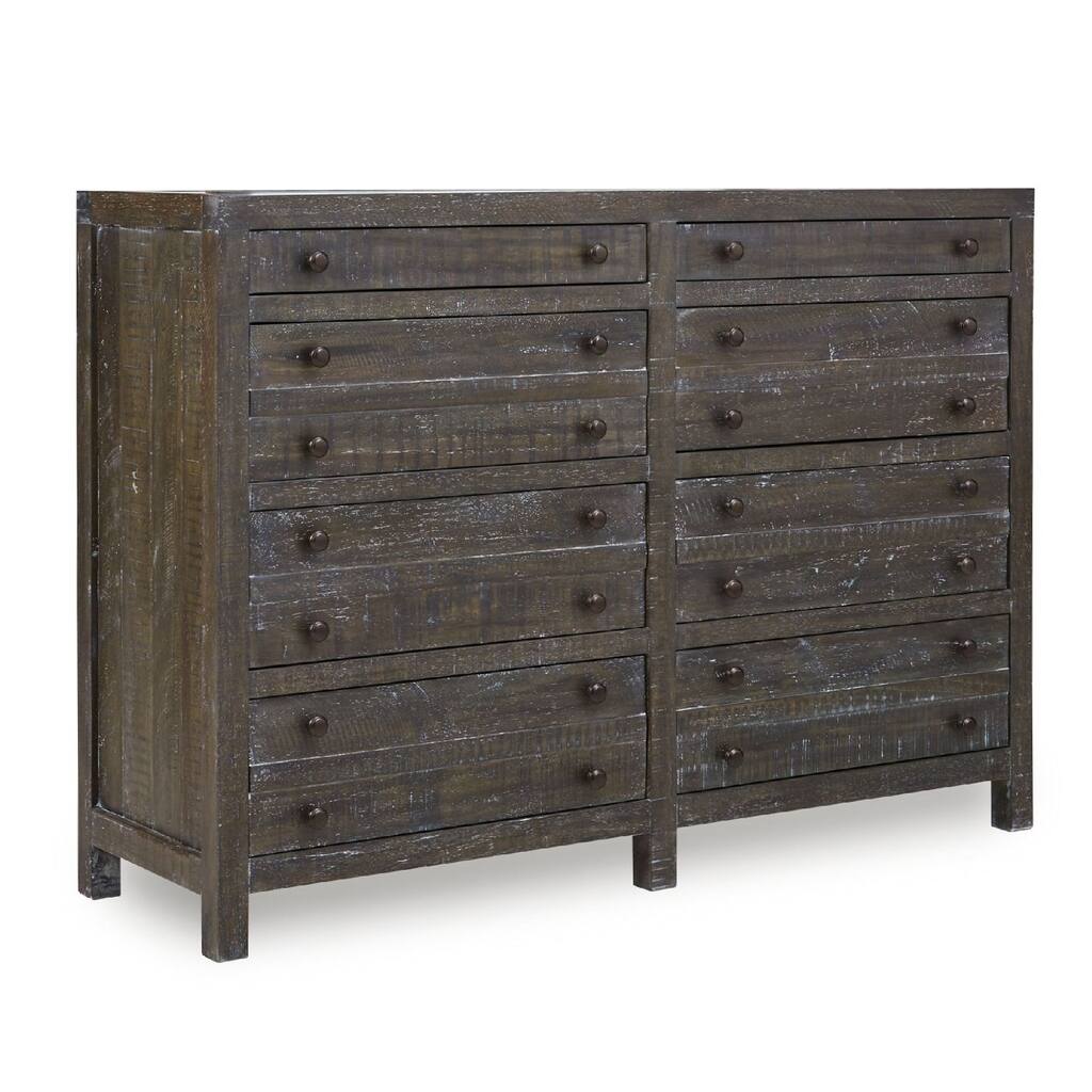 60 Inch Cas Sengon Tekik 8 Drawer Dresser, Rough Hewn Texture, Rustic Brown