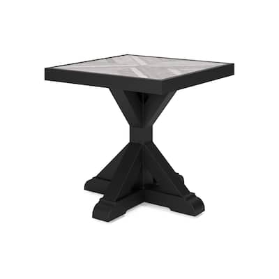 22.25 in. Black and Gray Square Metal End Table, Sturdy Build End Side Table for Living Rooms