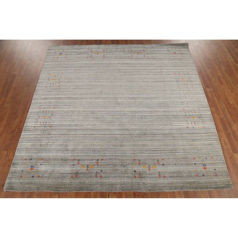 All-Over Striped Gabbeh Indian Square Rug Hand-Knotted Wool Carpet - 7'10"x 7'11"