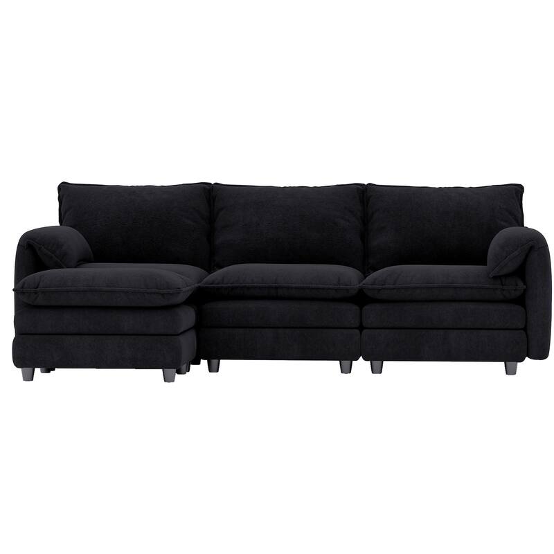 Modern Velvet L Shaped Couch 108" Modular Sectional Sofa with Movable Ottoman