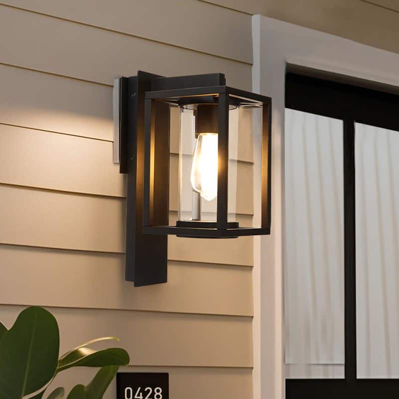 Outdoor Wall Light with Motion Sensor,Dusk to Dawn Pure Aluminum Wall Mount Lamp - Black