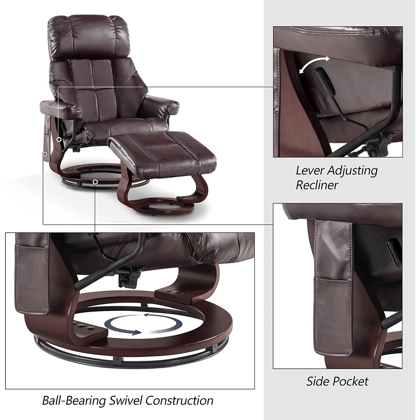 Mcombo Recliner Chair with Ottoman Vibration Massag Faux Leather 9068 - On  Sale - Bed Bath & Beyond - 32640812