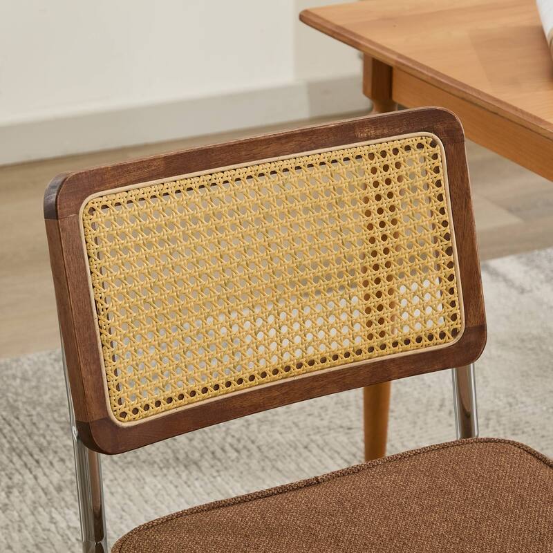 Roomfitters Mid-Century Modern Dining Chairs Set of 2, Velvet Upholstered Rattan Back Cantilever Chairs with Chrome Base