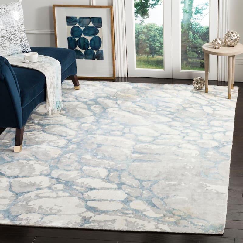 SAFAVIEH Handmade Mirage Oanh Modern Abstract Viscose Rug - 6' x 9' - Turquoise/Ivory
